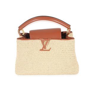 Louis Vuitton Caramel Leather & Beige Raffia Capucines MM